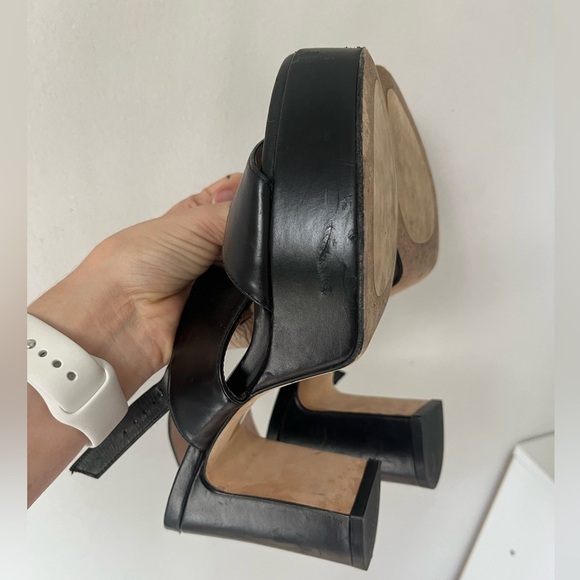 Stuart Weitzman Black Leather Platform Pumps Heels Sandals Straps EU 36.5 - Picture 5 of 11